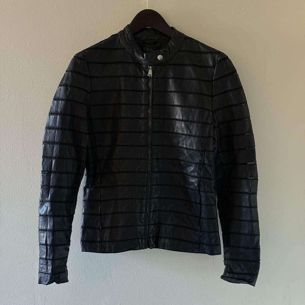 Chic Black Striped Leather Jacket